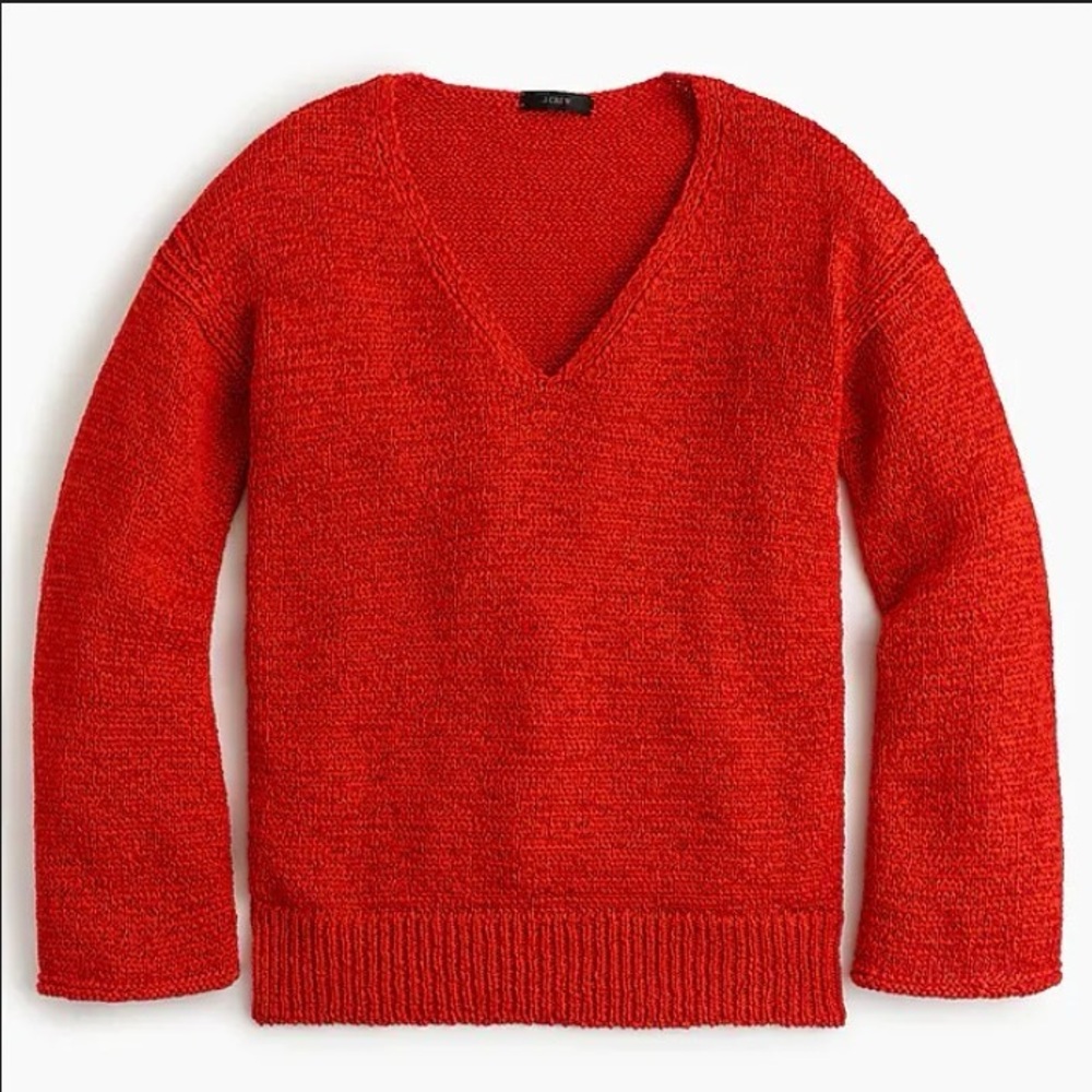 J. Crew Red Bell Sleeve V-Neck Sweater H7152.